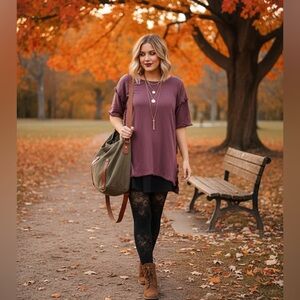 Umgee USA Boho Fringe Hem Tunic Top Oversized Slouchy Wine Plum Grunge Artsy, S